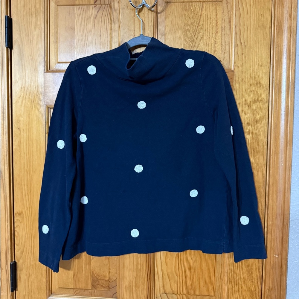 LOFT Navy Blue Turtleneck Top with White Polka Dots size Medium